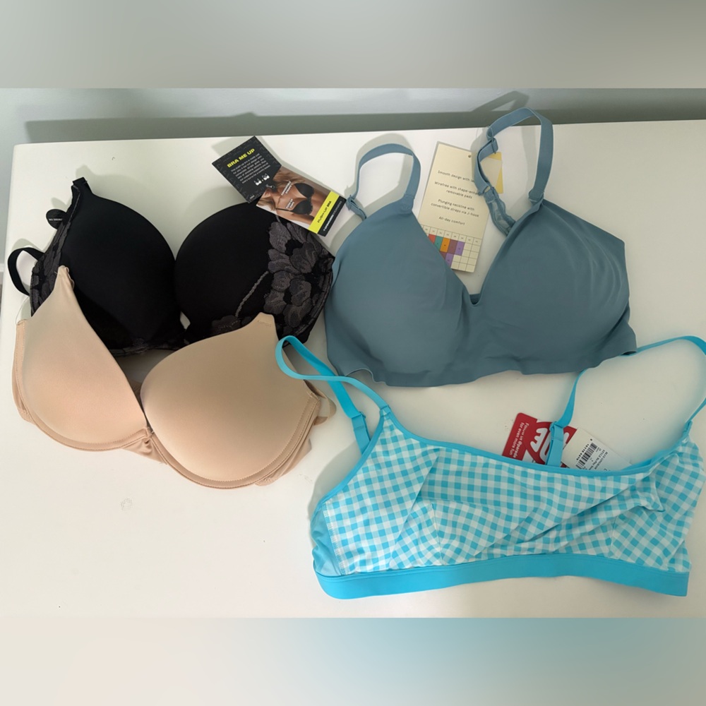 4 Bra Bundle 36D Maidenform PushUp Bras, 2; Parade Bralette; True &Co Plunge NWT